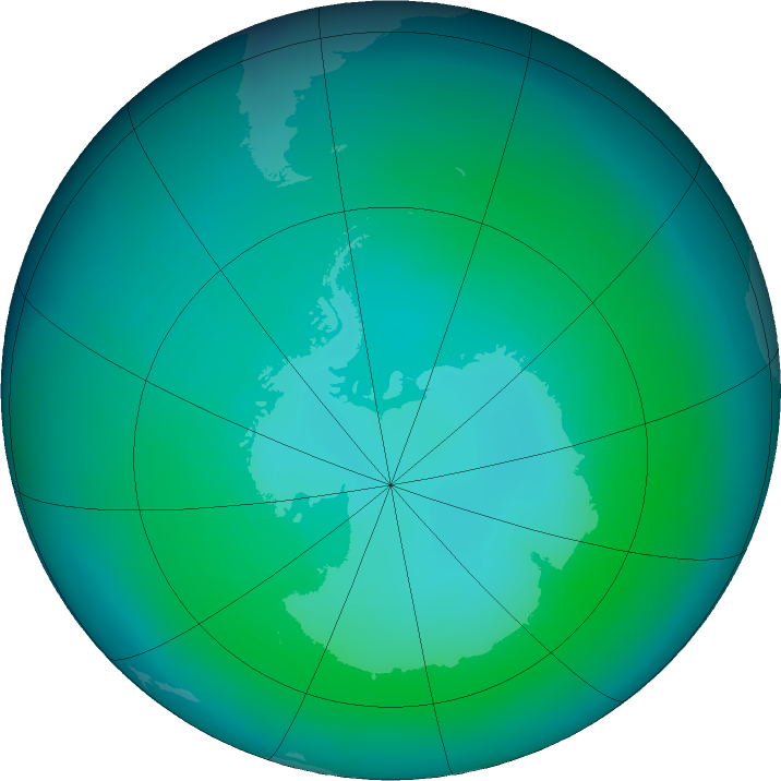 Antarctic ozone map for January 2016
